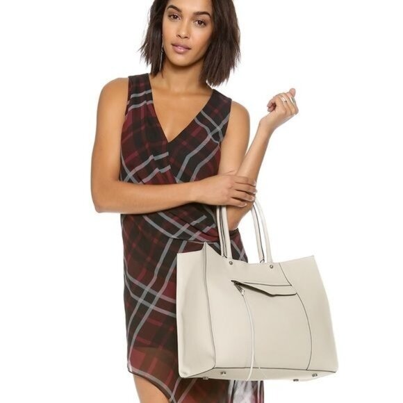 Rebecca Minkoff Saffiano Textured Leather Large "MAB" Tote in Lt Gray - Picture 1 of 13